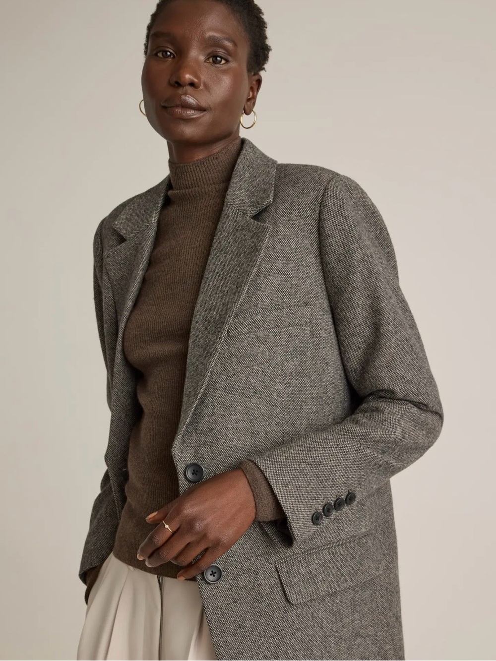 Quince Gray Herringbone Wool-Blend Blazer